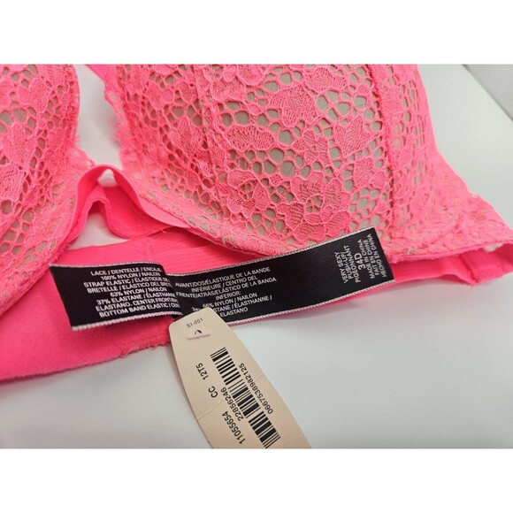 VICTORIA’S SECRET VERY SEXY PUSH UP PIGEONNANT NEON PINK LACE 34D NWT - Picture 4 of 7